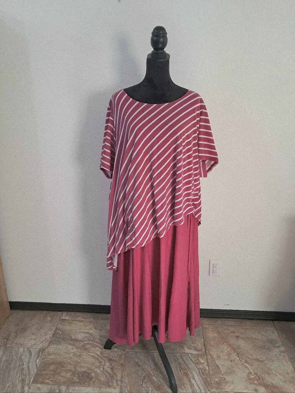 Woman Within 4X Maxi Dress Pullover Raspberry Pink Striped Short Sleeve Casual